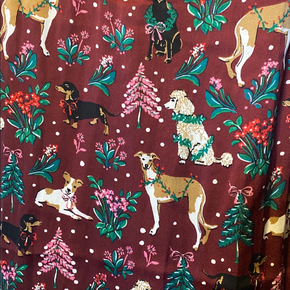 Lands End Pajama Set Women Large Burgundy Holiday Hounds Print Pull On Pant Tank - Picture 3 of 16